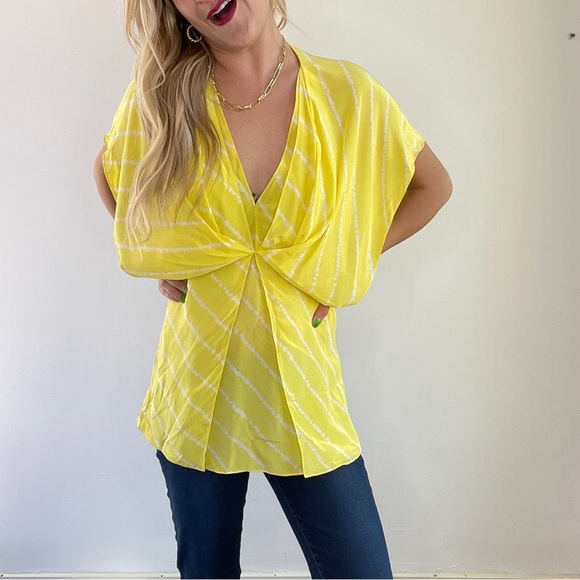 BCBG Yellow And White Striped Tunic Top - Picture 3 of 10